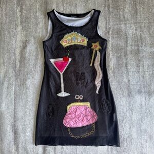 Mona Lisa Black Dress with Pink and Gold Embellishments, Size 8